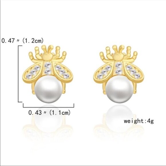 Gold Pearl Bee Stud Earrings - Picture 5 of 5
